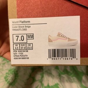 Pink and Tan Vans off the Wall platform sneakers